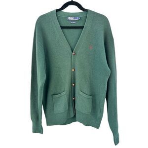 Vintage Polo Ralph Lauren Men's Green Cardigan Sweater Size M V-Neck Button-Up